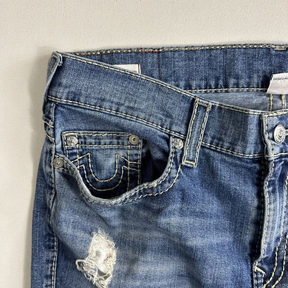 True Religion Men 36x34 Rocco No Flap Big T Relaxed Skinny Jeans Distressed ￼‎ - Picture 7 of 12